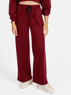 Solada Pantaloni donna in felpa a gamba larga con coulisse - bordeaux