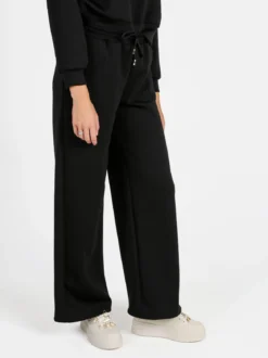 Solada Pantaloni donna in felpa a gamba larga con coulisse - nero