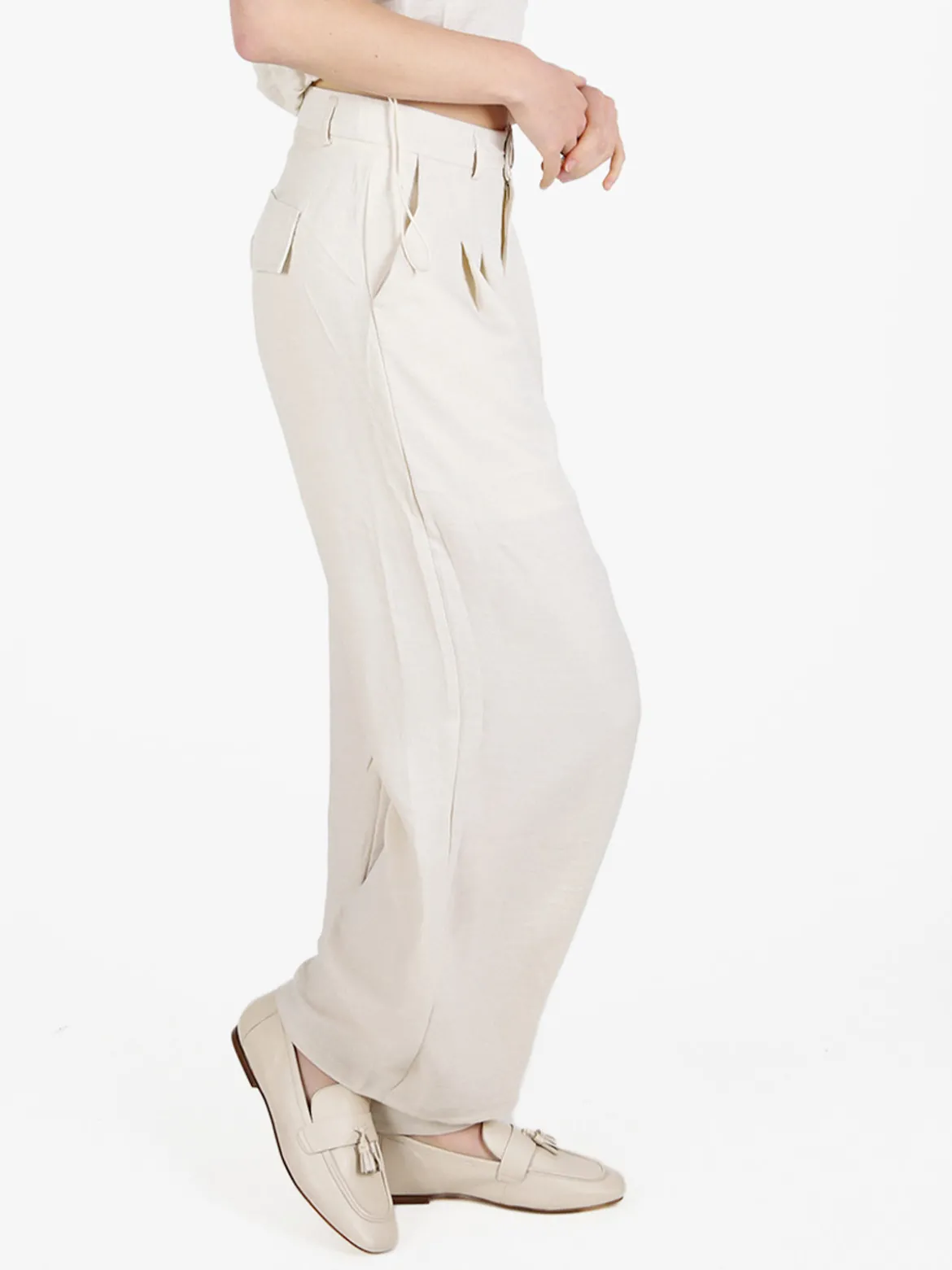 Solada Pantaloni donna in misto lino a gamba larga - beige