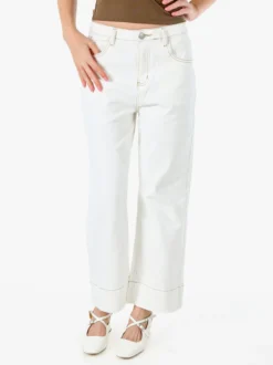Solada Pantaloni donna jeans wide leg cropped - panna