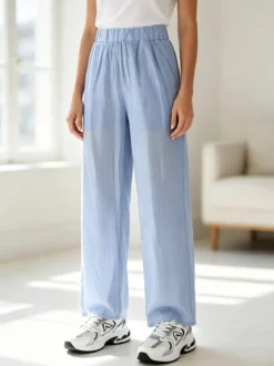 Solada Pantaloni donna leggeri a gamba larga - azzurro