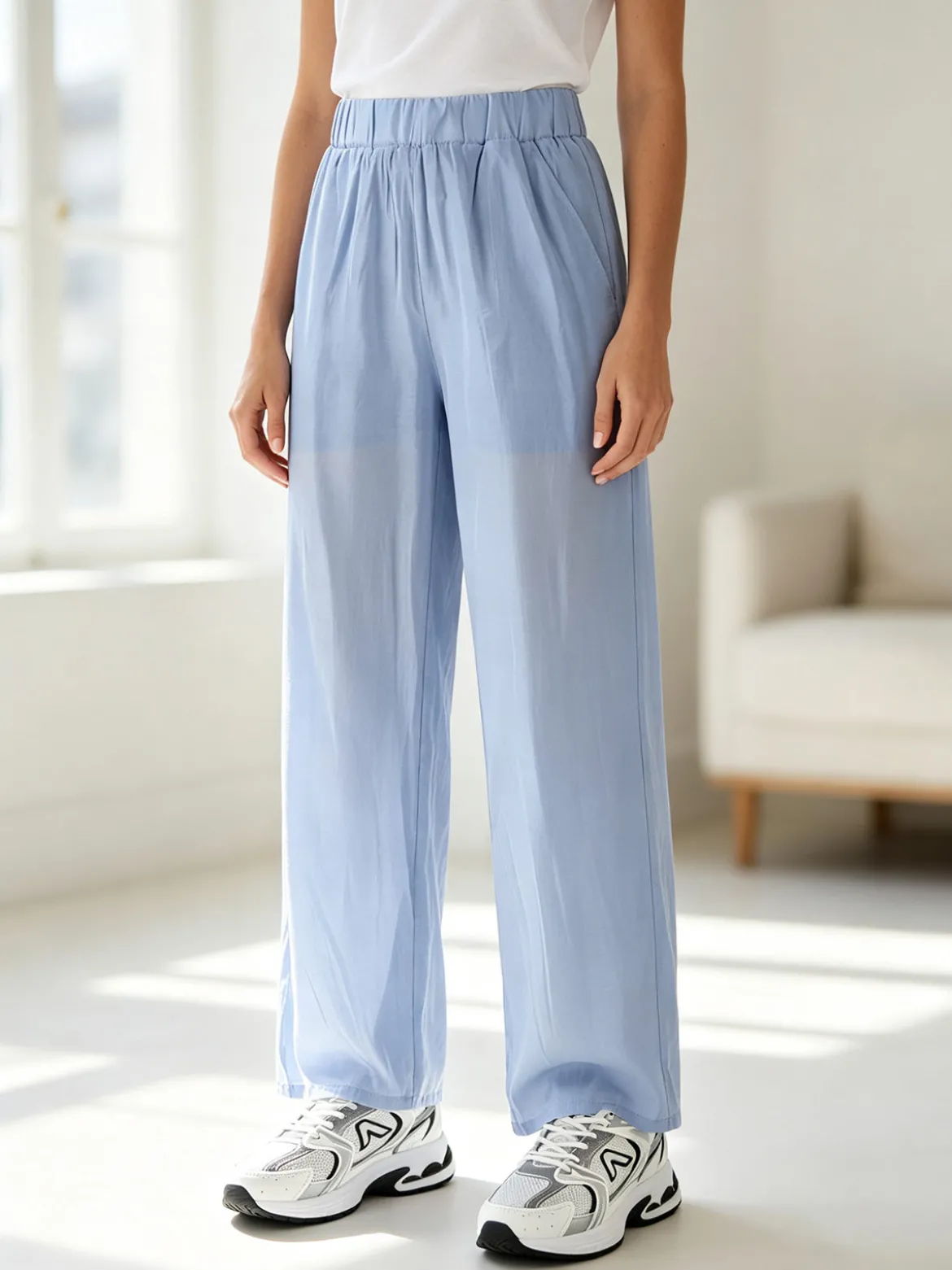 Solada Pantaloni donna leggeri a gamba larga - azzurro
