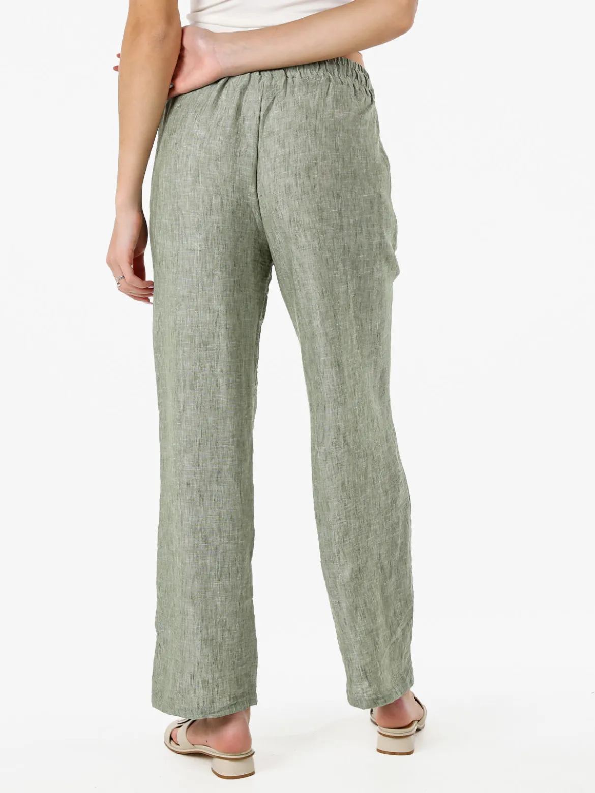 Solada Pantaloni donna leggeri a gamba larga con coulisse - pistacchio