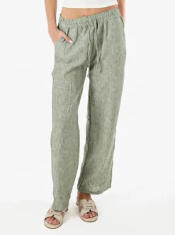 Solada Pantaloni donna leggeri a gamba larga con coulisse - pistacchio