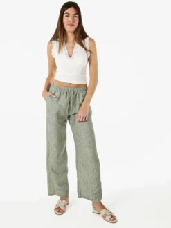 Solada Pantaloni donna leggeri a gamba larga con coulisse - pistacchio
