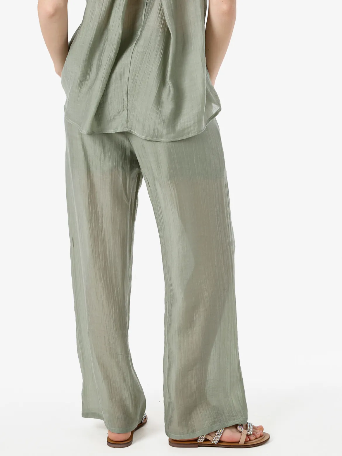 Solada Pantaloni donna leggeri a gamba larga - pistacchio