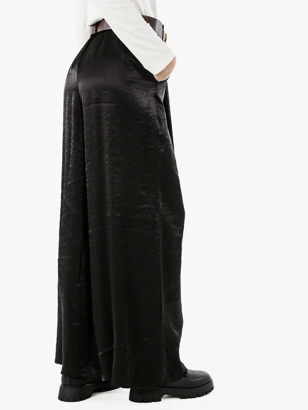 Solada Pantaloni donna leggeri a palazzo in tessuto cangiante - nero