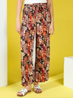 Solada Pantaloni donna plissettati a gamba larga con stampe - nero