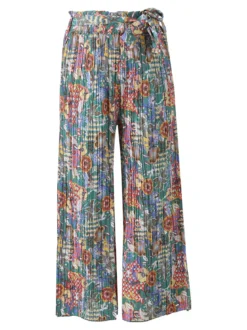 Solada Pantaloni donna plissettati a gamba larga con stampe - verde