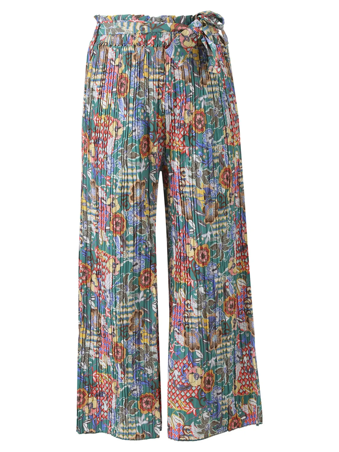 Solada Pantaloni donna plissettati a gamba larga con stampe - verde