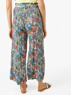 Solada Pantaloni donna plissettati a gamba larga con stampe - verde
