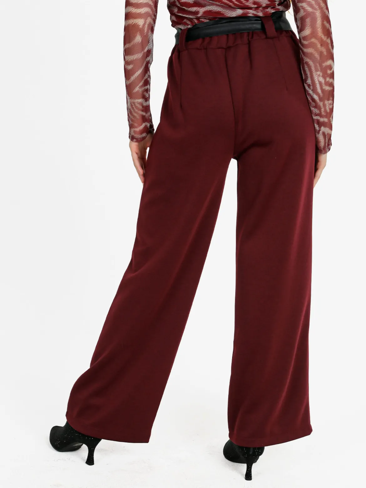 Solada Pantaloni donna vita alta a gamba larga - bordeaux