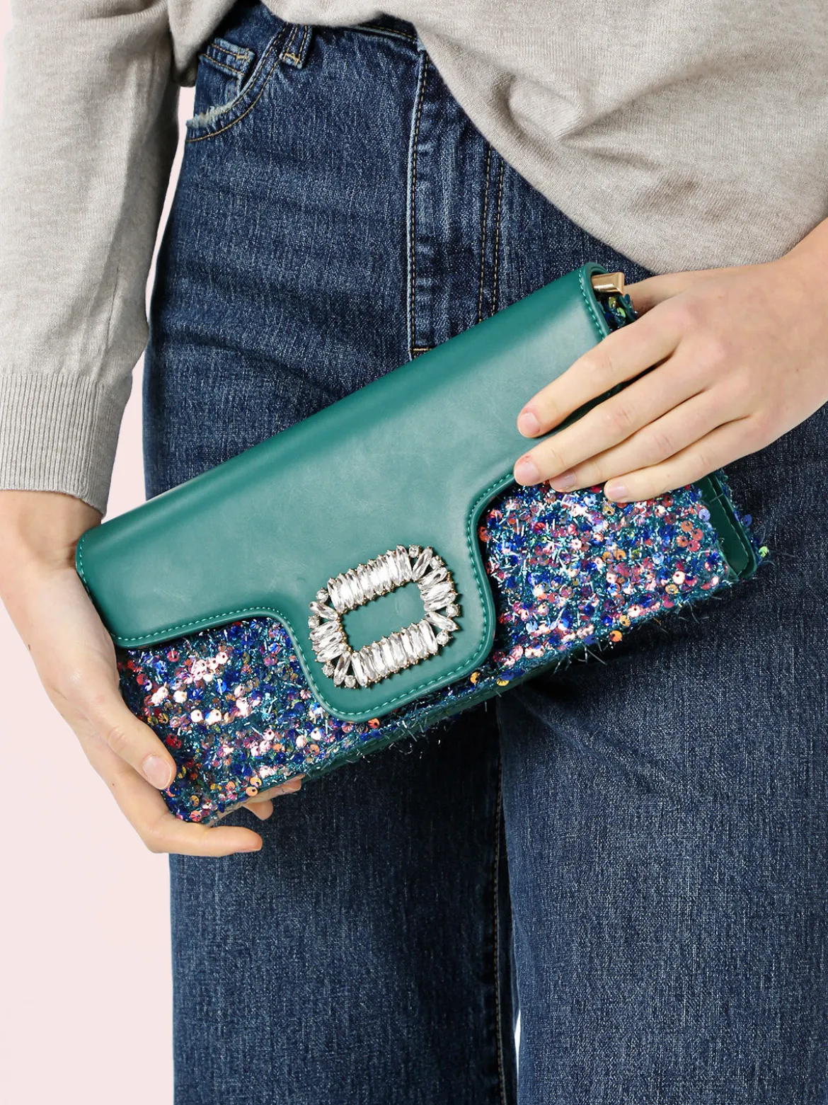 Solada Pochette gioiello da donna con paillettes - verde