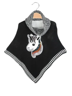 Solada Poncho da bambina in maglia con collo dolcevita