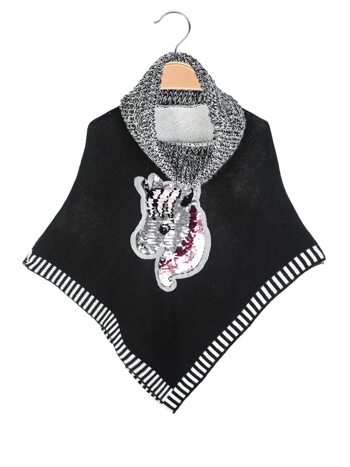 Solada Poncho da bambina in maglia con collo dolcevita