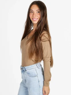 Solada Pullover donna con scollo a V - cammello