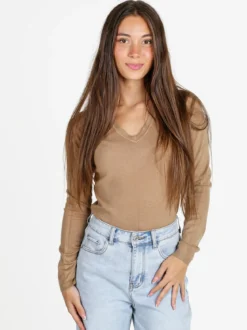 Solada Pullover donna con scollo a V - cammello