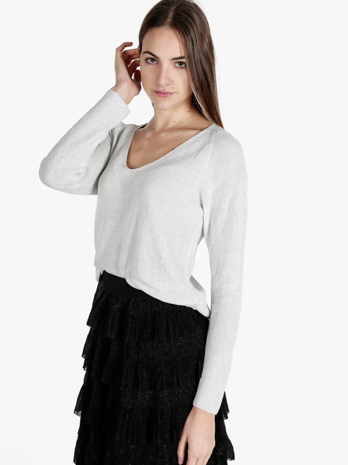Solada Pullover donna in lurex con scollo a V