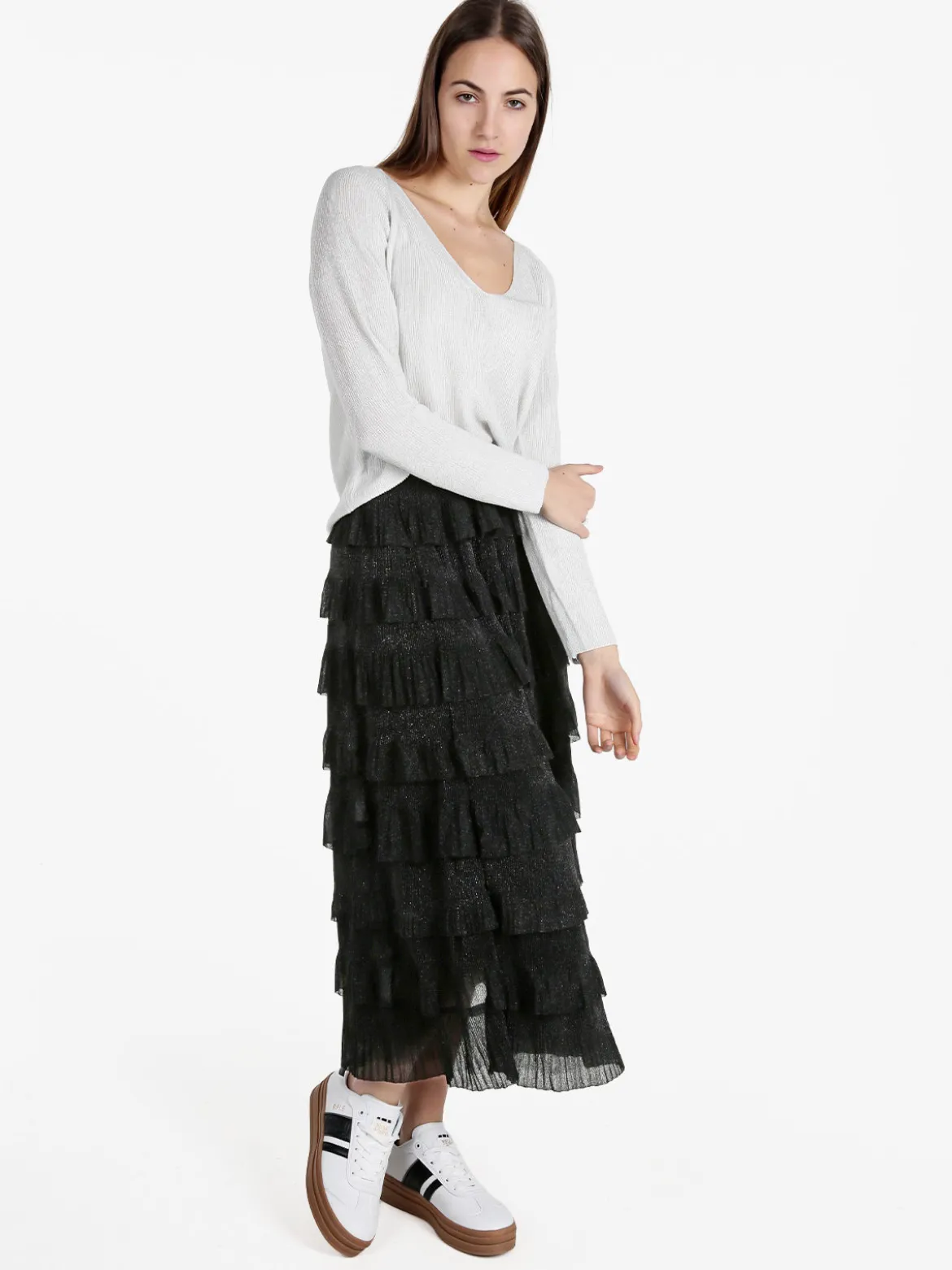 Solada Pullover donna in lurex con scollo a V