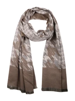 Solada Sciarpa donna con stampe e frange - taupe