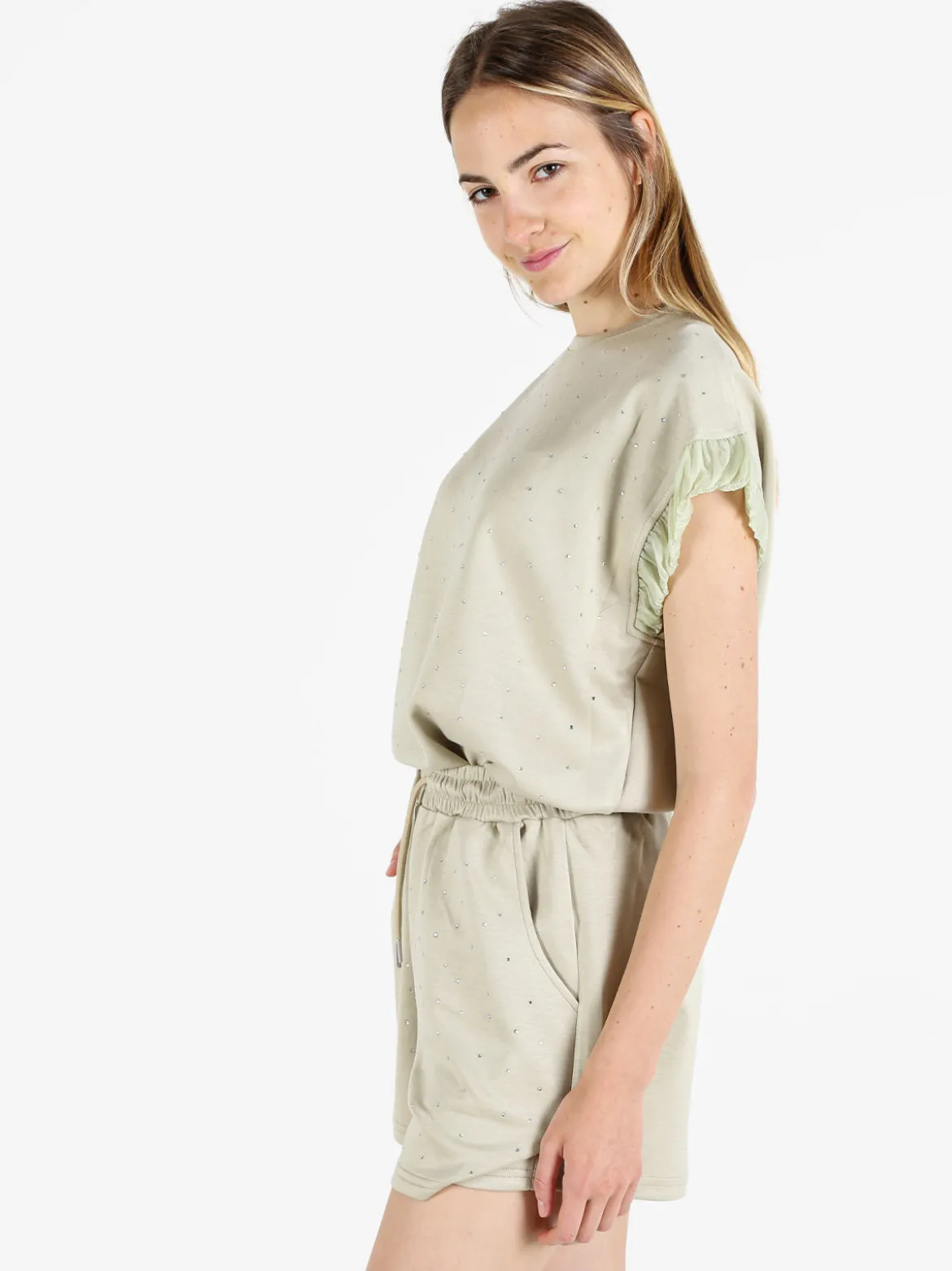 Solada Shorts donna con strass - verde chiaro