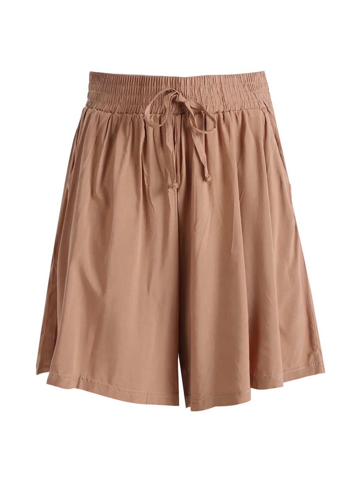 Solada Shorts donna in cotone a vita alta a gamba larga - cammello