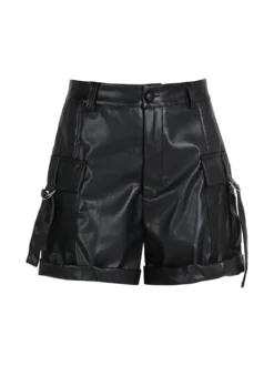 Solada Shorts donna in ecopelle a vita alta con tasconi