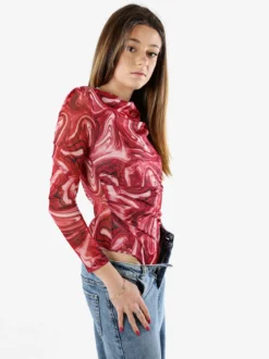 Solada Top body donna a maniche lunghe con scollo a cascata - rosso