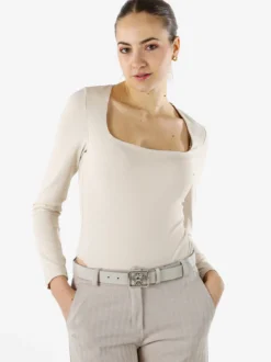 Solada Top body donna a maniche lunghe con scollo quadrato - beige