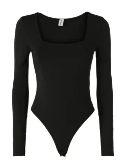 Solada Top body donna a maniche lunghe con scollo quadrato - nero