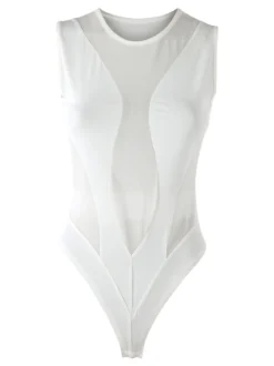 Solada Top body smanicato da donna con inserti a rete - bianco