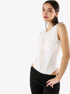 Solada Top body smanicato da donna con inserti a rete - bianco
