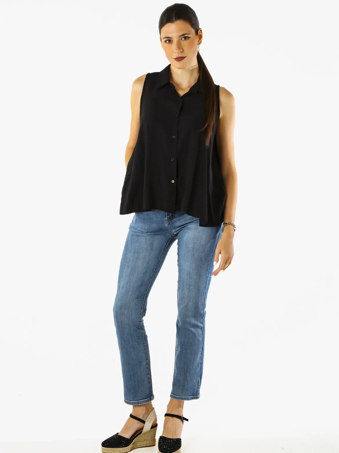 Solada Top donna a camicia senza maniche - nero