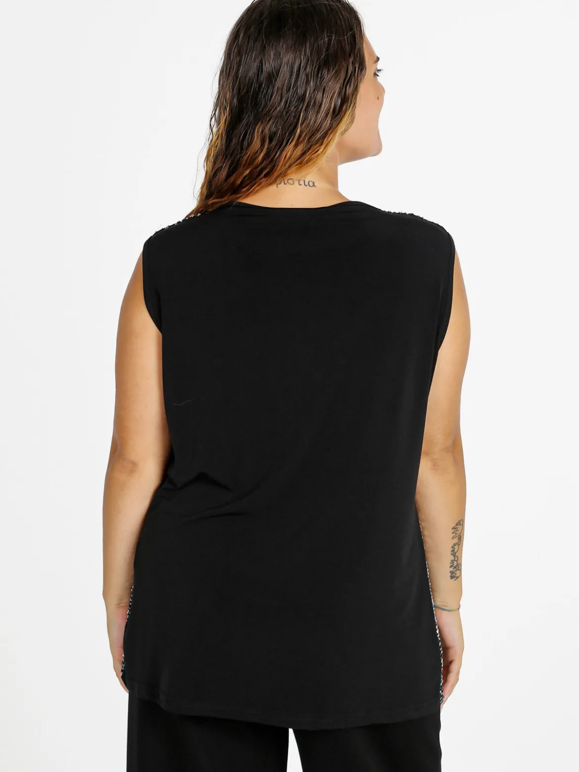 Solada Top donna con paillettes e scollo a cascata linea curvy - argento