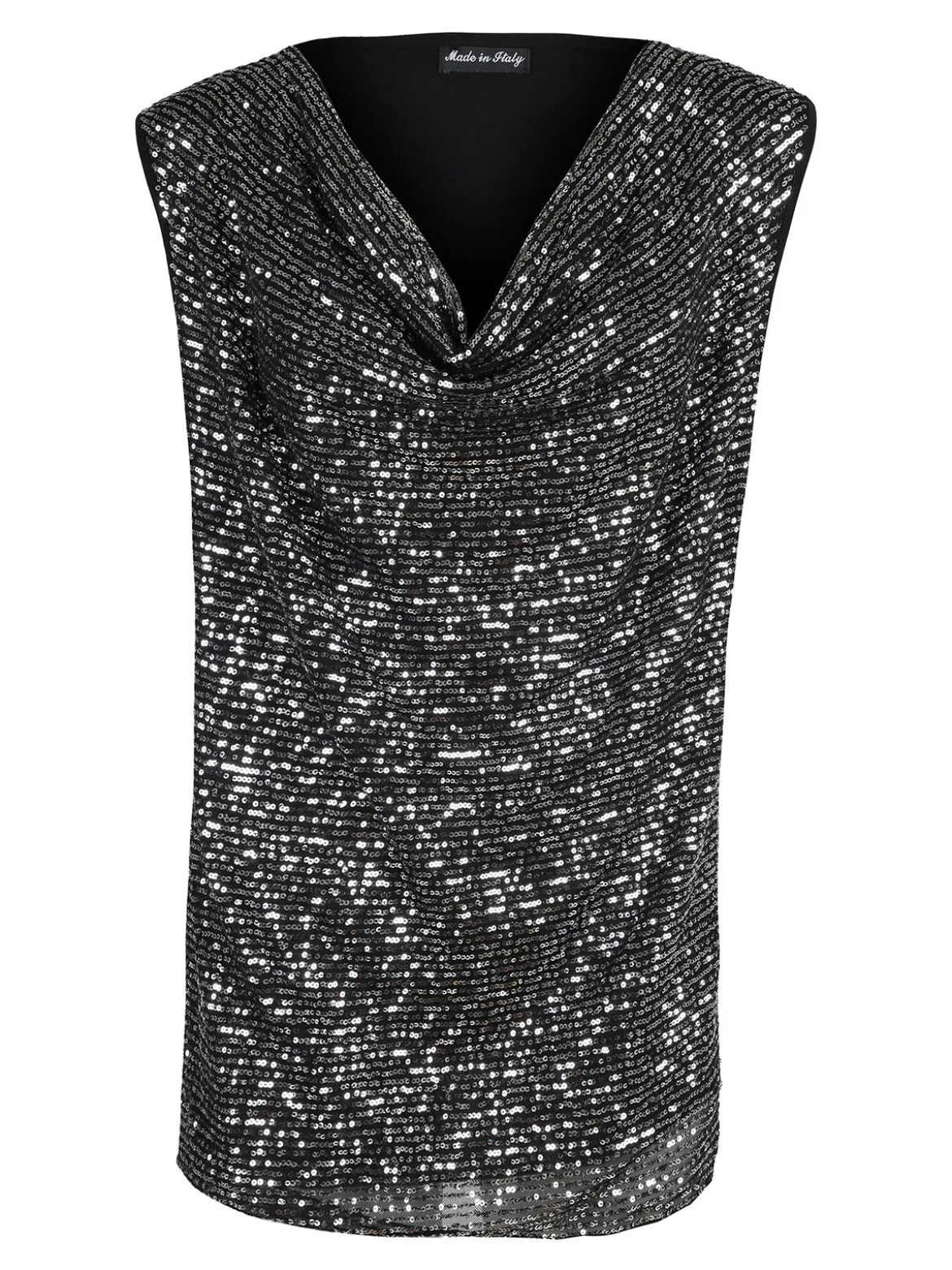 Solada Top donna con paillettes e scollo a cascata linea curvy - argento