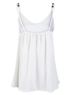 Solada Top donna con spalline sottili e perline dorate - bianco