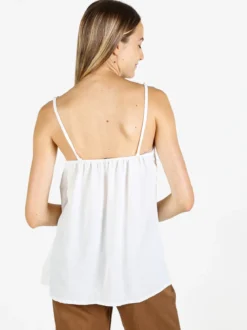 Solada Top donna con spalline sottili e perline dorate - bianco