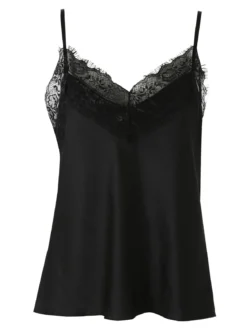 Solada Top donna con spalline sottili e scollo a V con pizzo - nero