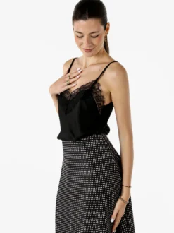 Solada Top donna con spalline sottili e scollo a V con pizzo - nero