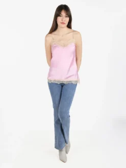 Solada Top donna effetto raso con pizzo