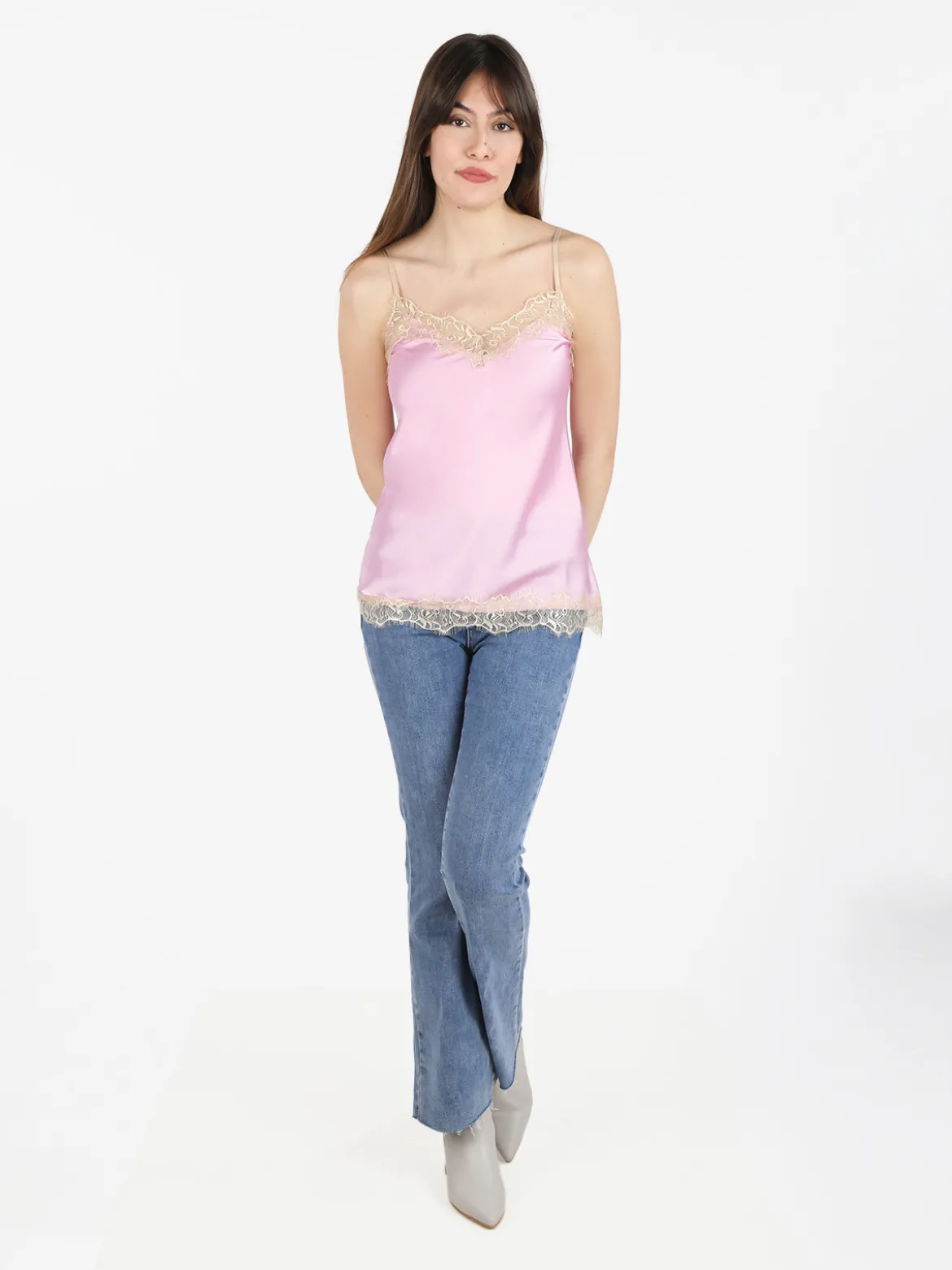 Solada Top donna effetto raso con pizzo