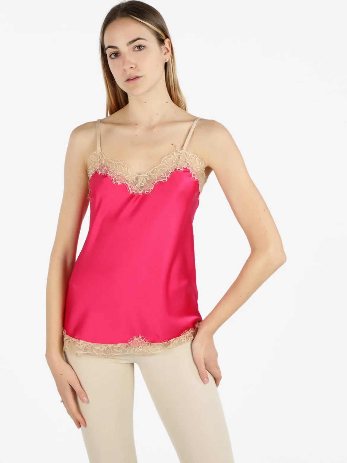 Solada Top donna effetto raso con pizzo