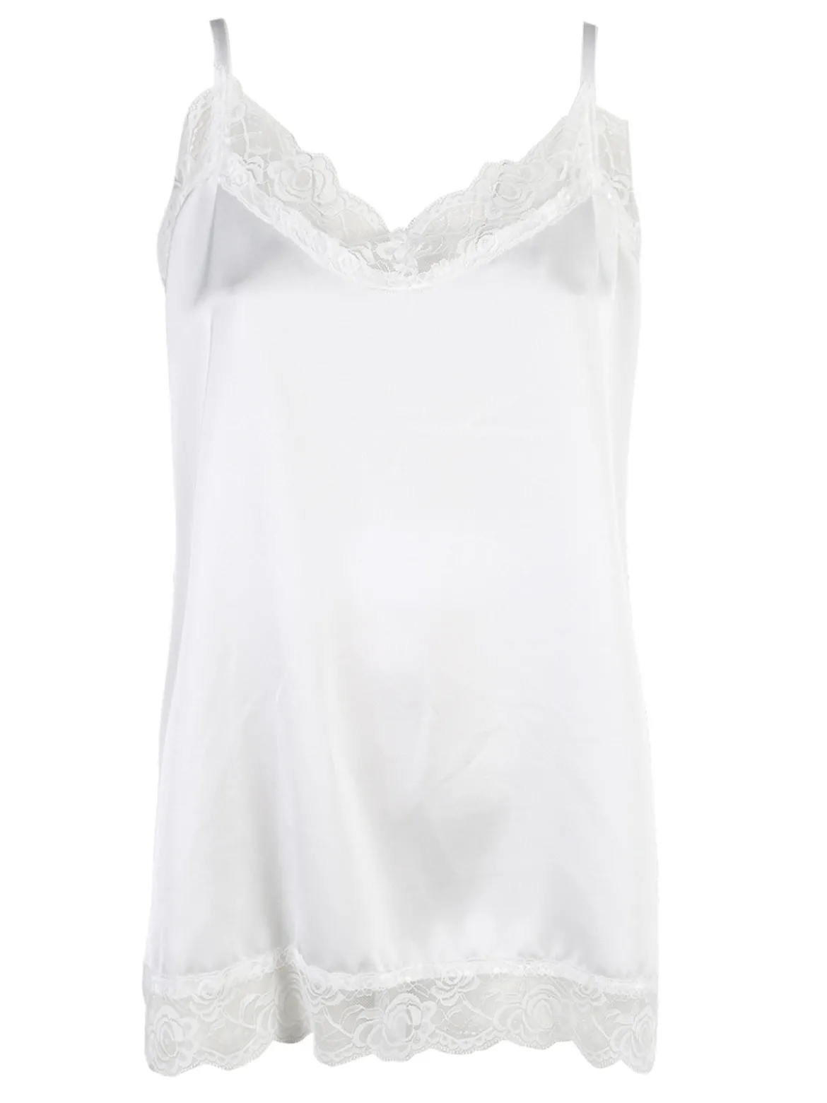 Solada Top donna effetto raso con pizzo - bianco