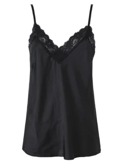 Solada Top donna effetto raso con scollo in pizzo e spalline strette - nero