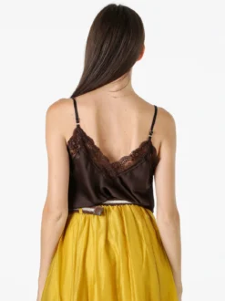 Solada Top donna effetto raso con scollo in pizzo e spalline strette - moro