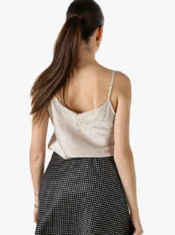 Solada Top donna effetto raso con spalline sottili e dettaglio in pizzo - beige