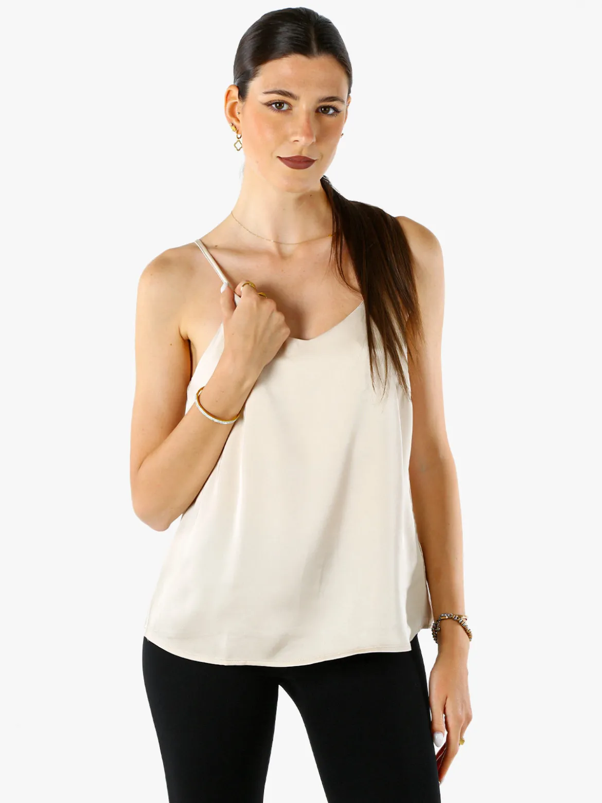 Solada Top donna effetto raso con spalline strette - beige