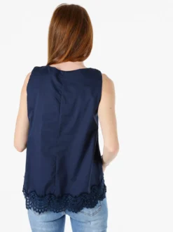 Solada Top donna in cotone con pizzo sul finale - blu scuro
