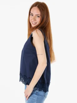 Solada Top donna in cotone con pizzo sul finale - blu scuro