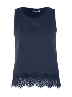 Solada Top donna in cotone con pizzo sul finale - blu scuro